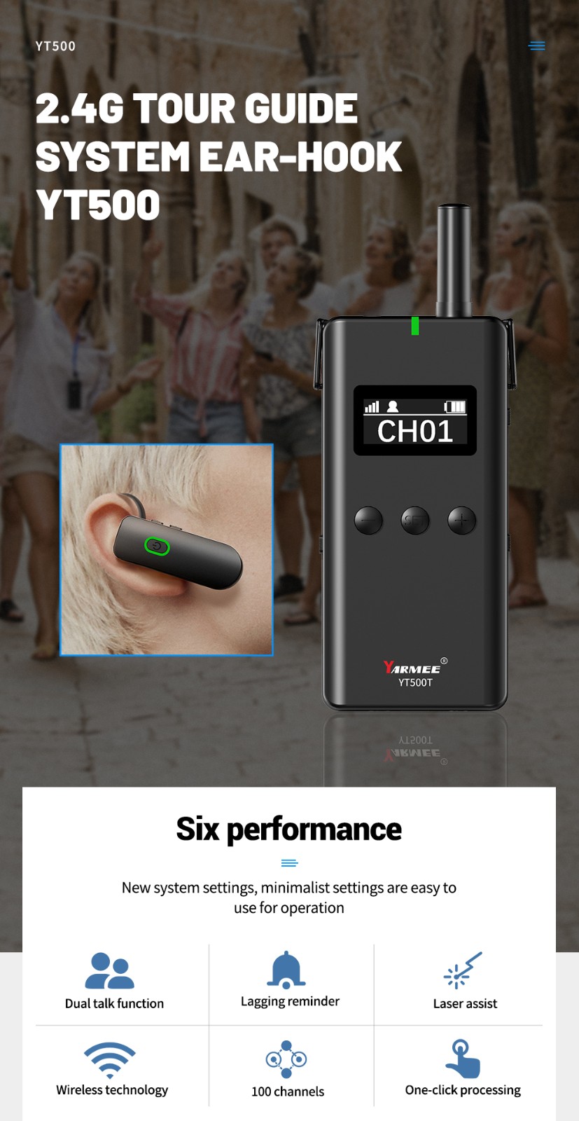 2.4G無線導游系統耳掛式接收器YT500